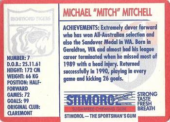 1991 Scanlens Stimorol #116 Michael Mitchell Back